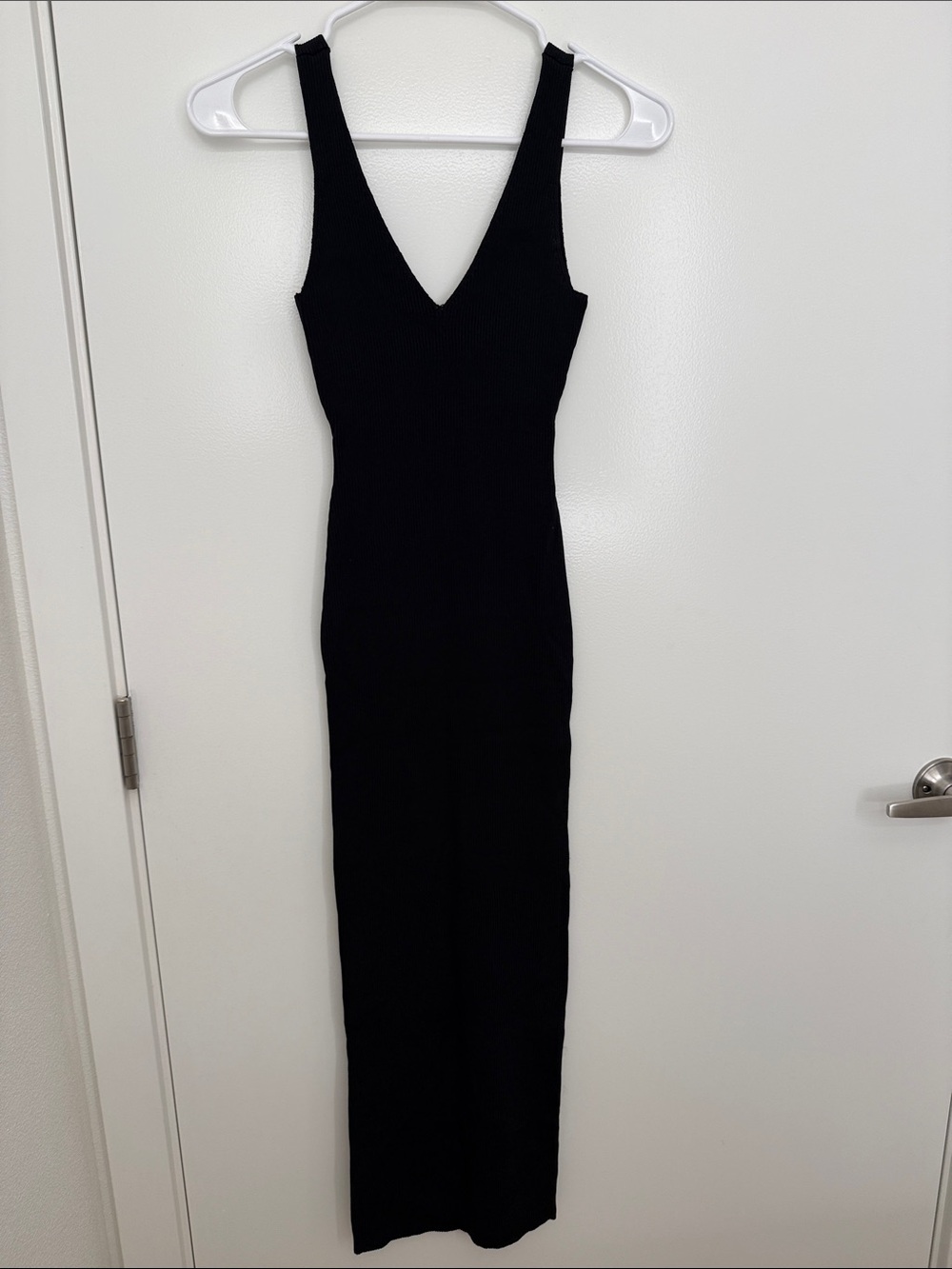 Meshki Black Ribbed V-Neck Maxi Dress